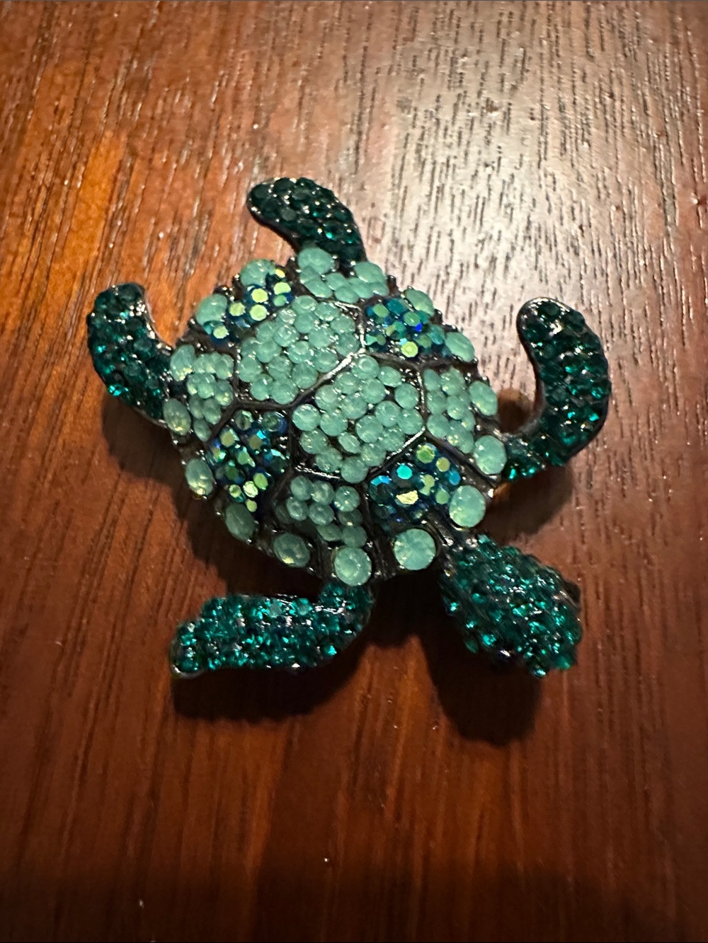 Green Crystal Turtle Reptile Brooch - Teal Decorative Brooch/ Pendant